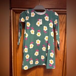NWT Hanna Andersson Green Swing Pocket Play Dress 130/8 Years Floral Long Sleeve